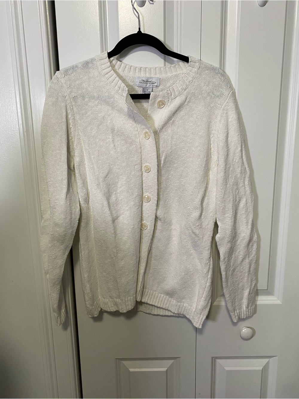 Vermont Country Store Classic White Women's Button-Front Sweater Cardigan